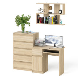 Стол компьютерный Мори с тумбой слева с высоким комодом МК700-5 и полкой 900