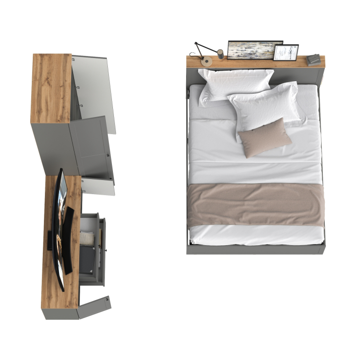 Спальные гарнитуры, Кровать 1600 с ортопедическим основанием с тумбой для ТВ и шкафом с полками Остин 16.307