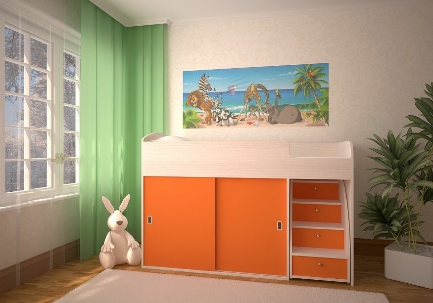 Кровати-чердаки, Кровать чердак Малыш Купе,  Дуб Молочный