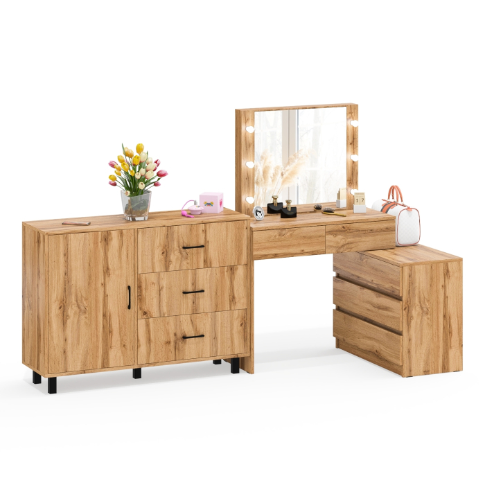 Туалетные столики, Угловой туалетный столик с подсветкой 110 и тумба-комод дверка и 3 ящика 122-1204