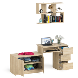 Открытая полка Мори 900 с компьютерным столом Мори МС-6 правый и тумбочкой с дверками