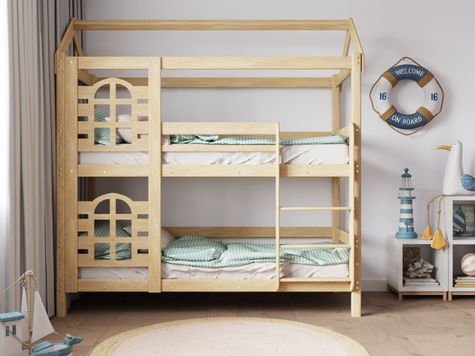 Детские кровати, Двухъярусная кровать домик Бэби люкс 80х160