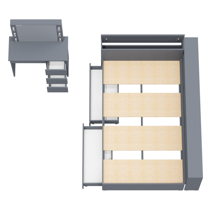 Спальные гарнитуры, Кровать с прикроватным блоком с ящиками Ксения 1200 и туалетный столик с подсветкой Сура