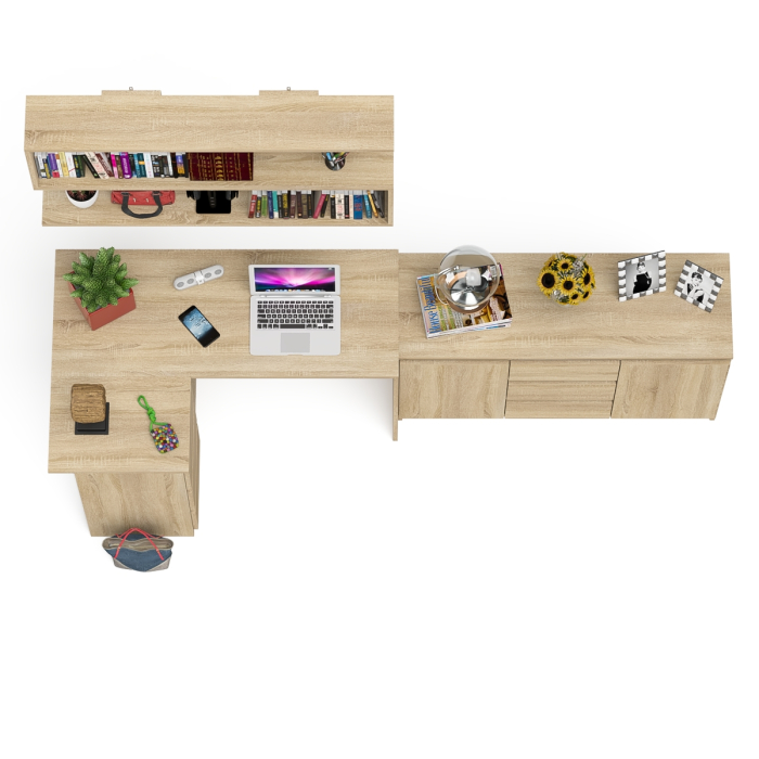 Домашние кабинеты, Угловой компьютерный стол Мори МС-16 левый с верхней полкой и тумбой-комодом 1200-3