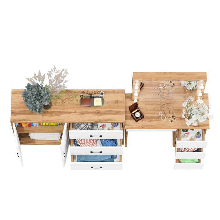 С зеркалом, Комод-тумба 123-1204 и столик косметический с подсветкой и зеркалом Сура