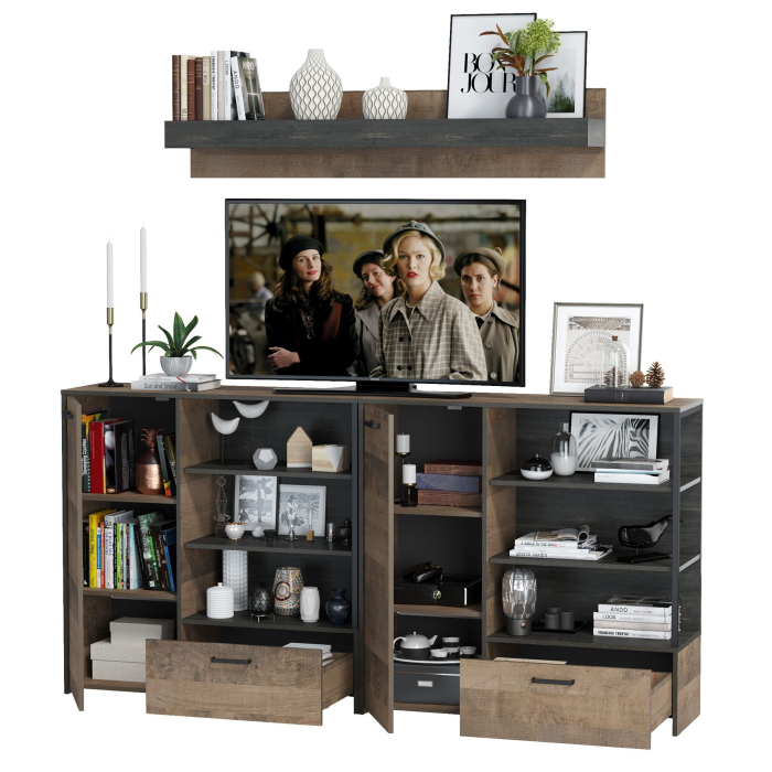 Стенки для гостиной, Два комода с дверками и ящиками и навесная полка Трувор