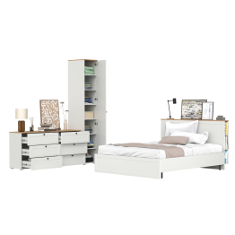 Бельевой шкаф-пенал Остин с кроватью с основанием и комодом на 6-ть ящиков