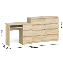 Комод Мори МК1200 8-мь ящиков со столом компьютерным МС-6 правым