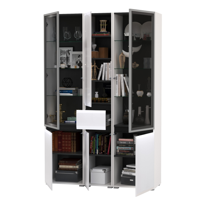 Шкафы распашные, Горка для гостиной Сидней из шкаф-витрина 2 штуки и шкаф с ящиком 13.202