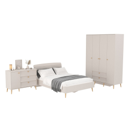 Шкаф-комод 4-х дверный с кроватью 1400 Афина и комодом с дверкой