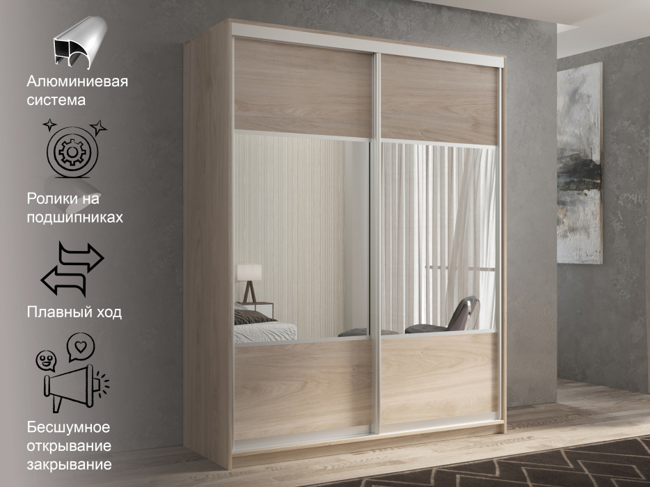 Шкафы-купе 2-х дверные, Шкаф-купе 2х дверный Кааппи 6 120х60