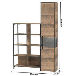 Стеллаж 13.151.02 и шкаф-пенал с витриной с подсветкой Трувор