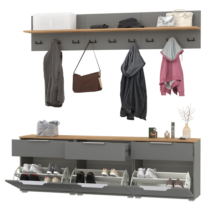 Прихожие, Набор из трёх обувниц и вешалок для оджеды с полкой Октава