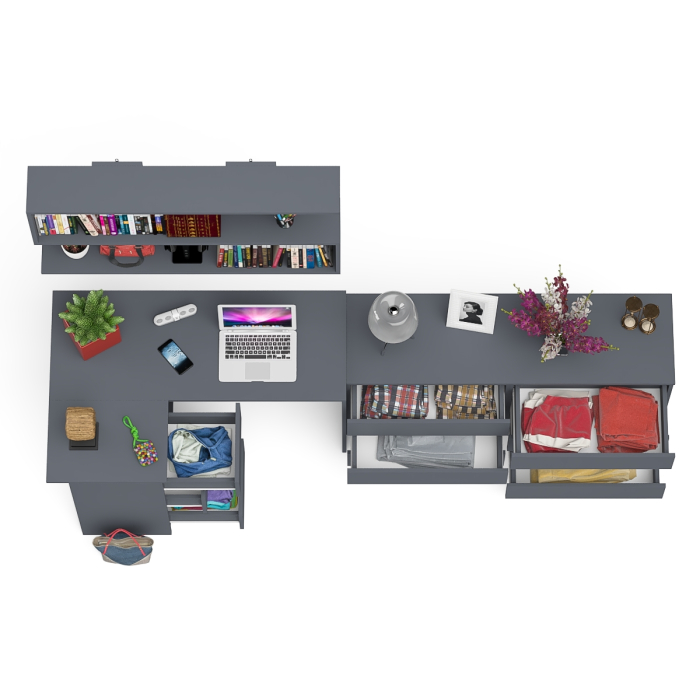 Домашние кабинеты, Стол угловой компьютерный Мори МС-16 левый с навесной книжной полкой и комодом МК1380.6