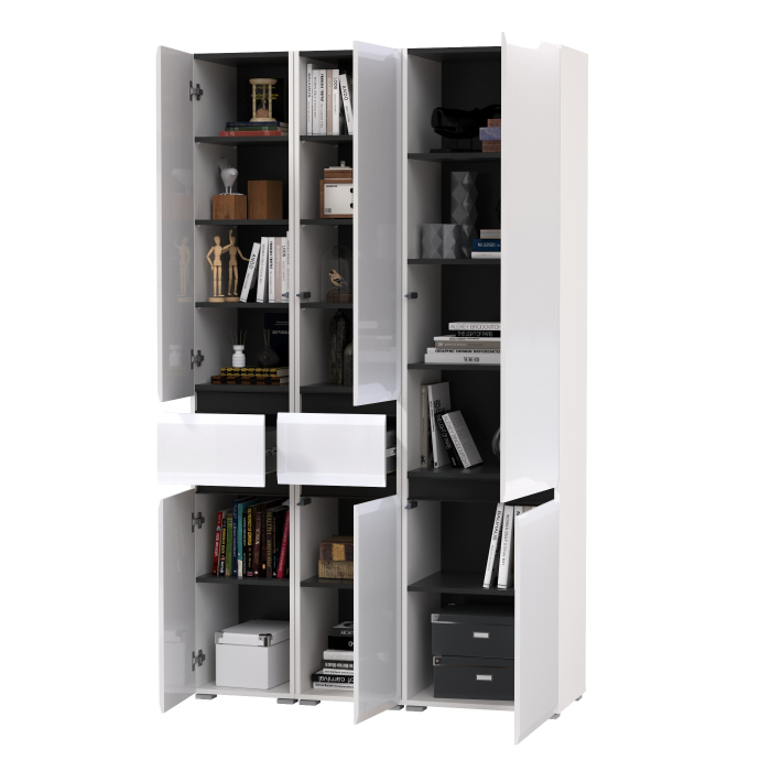 Шкафы распашные, Стенка из шкафов Сидней из двух шкафов с ящиком и одного шкафа-витрины