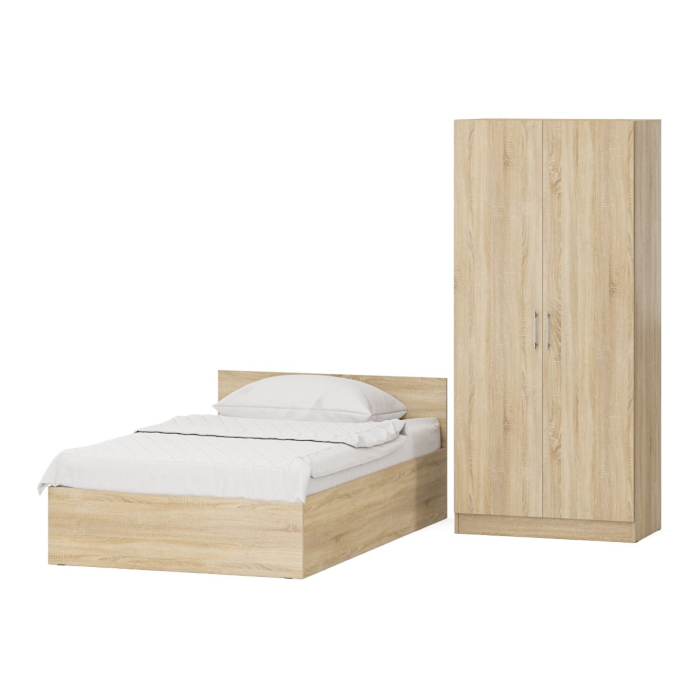 Спальные гарнитуры, Односпальная Кровать с ящиками 1200 со шкафом для одежды 2-х створчатым Стандарт