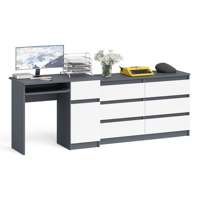 Домашние кабинеты, Компьютерный стол МС-1 с дверкой и ящиком справа и комодом на 1200 6 ящиков Мори