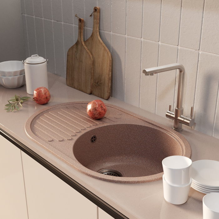 Кухонные мойки, Мойка ML-GM16 овальная с крылом, 730*460*180мм NEW*