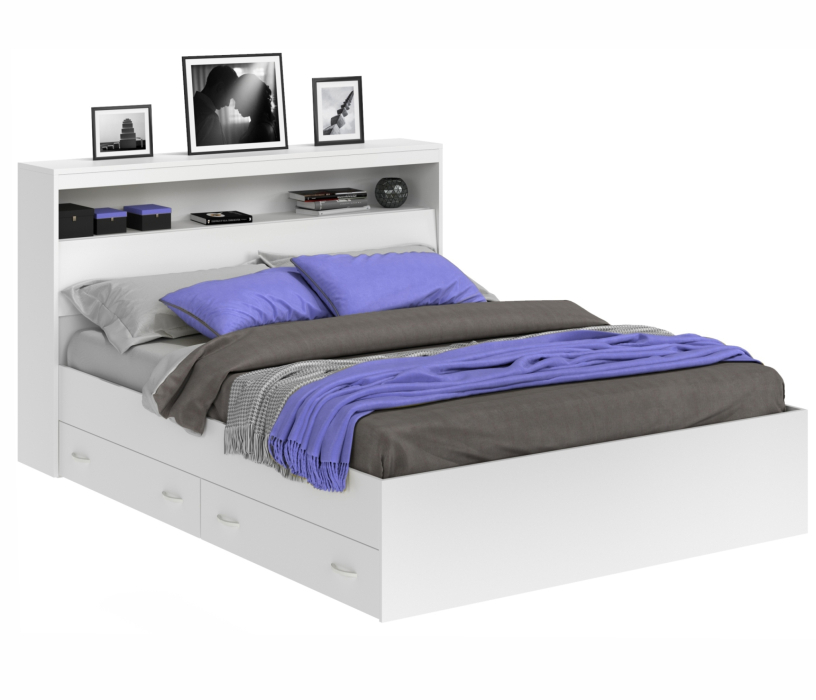Спальня, Кровать Виктория белая 140 с блоком и ящиками