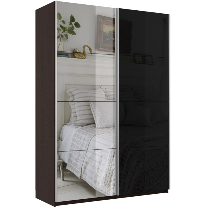 Шкафы-купе 2-х дверные, Шкаф-купе Прайм 2х дверный Зеркало/Стекло черное 160х57х230