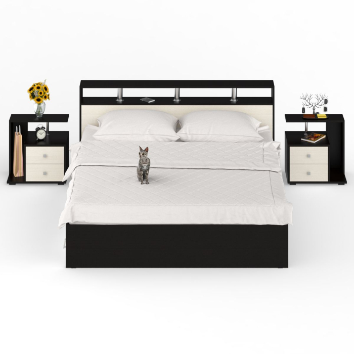 Спальные гарнитуры, Кровать с ящиками Камелия 1800 с двумя прикроватными тумбами