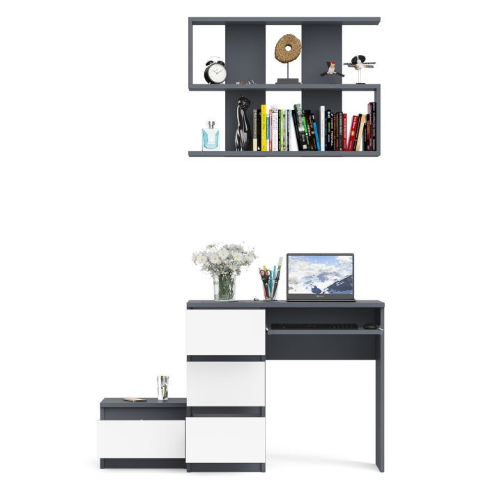 Прямые компьютерные столы, Стол компьютерный три ящика МС-6 левый с тумбочкой ТМП400 и навесной полкой 900 Мори