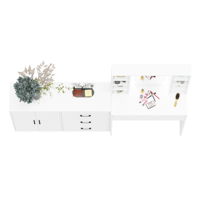 С зеркалом, Туалетный столик с подсветкой 115 и тумба-комод 123-1204