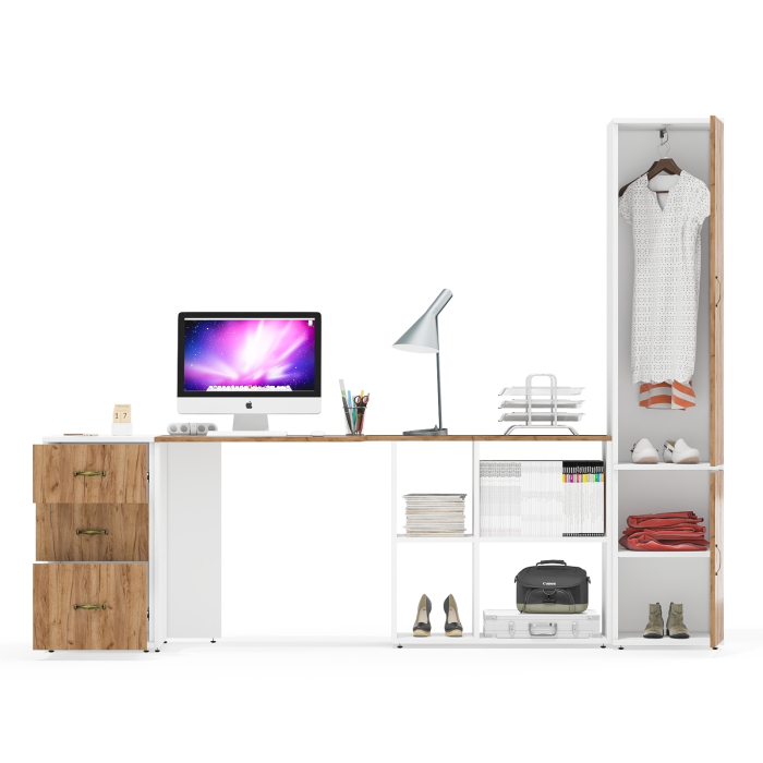 Домашние кабинеты, Лидер-8 уголок для школьника из стола с тумбочкой и узкого шкафа для одежды