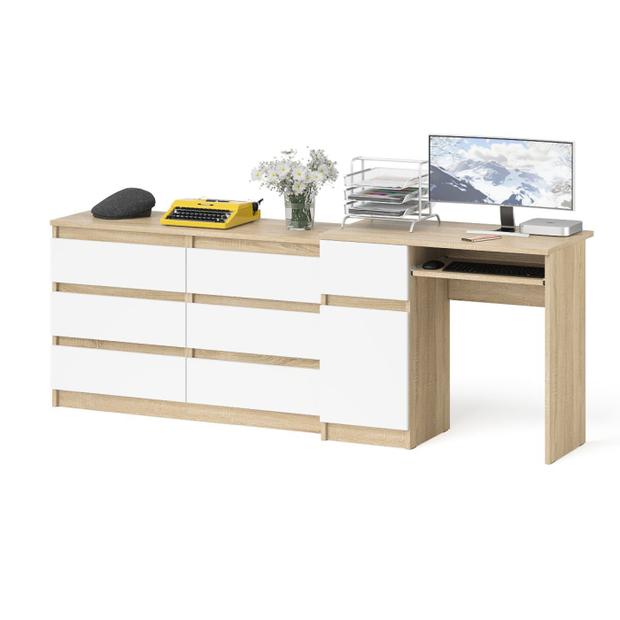 Домашние кабинеты, Стол компьютерный МС-1 с дверкой слева с широким комодом 1200 6-ть ящиков Мори