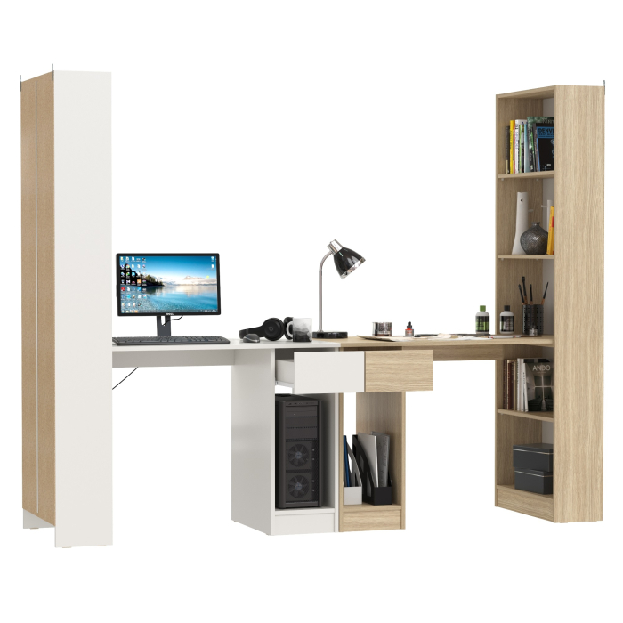 Прямые компьютерные столы, Два письменных стола Лайт 10.01 со шкафом с полками