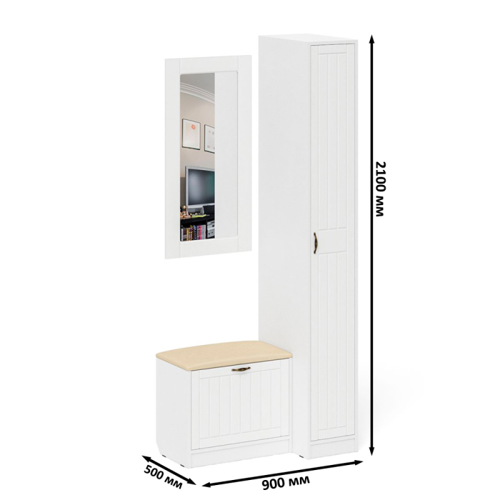 Прихожие, Обувница с сиденьем и зеркалом и пенал П-6-500 фрезеровка прованс