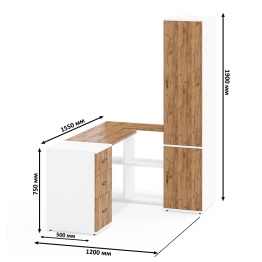 Шкаф платяной узкий Лидер-8 23Б со столом компьютерным и тумбочкой три ящика
