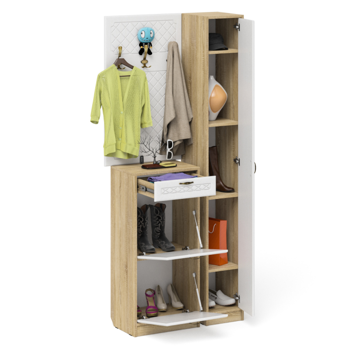 Прихожие, Тумба для обуви высокая с вешалкой и пеналом П-6 № 24 МДФ фрезеровка ромб