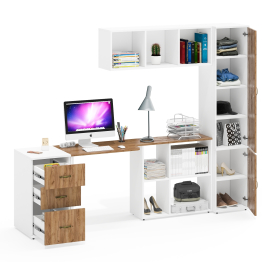 Навесная книжная полка Лидер-8 с письменным столом с тумбочкой 3.16 и пеналом с полками