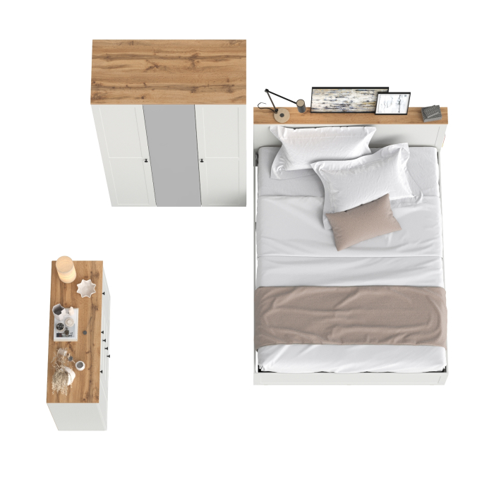 Спальные гарнитуры, Тумба-комод 16.221 Остин со шкафом для одежды 13.336.03 и двуспальной кровати с ортопедом 1600