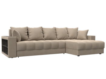 Диван угловой с декором и полкой Лига-050 НПБ, велюр SEVEN