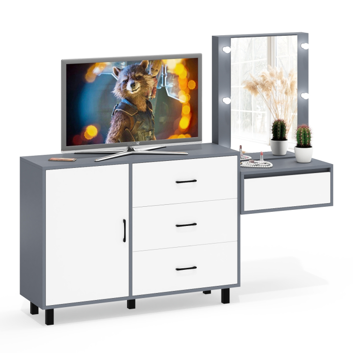 Туалетные столики, Комод с дверками и ящиками 122-1204 и косметический столик навесной с подсветкой