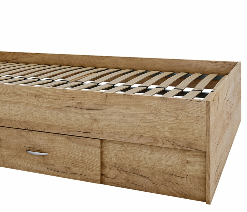 Двуспальные, Кровать Доминика с блоком и ящиком 140 (Дуб Золотой) с матрасом АСТРА