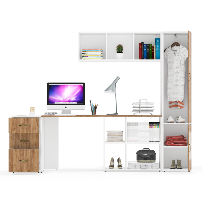 Домашние кабинеты, Мебель для домашнего кабинета Лидер-8 из стола с полкой для книг и тумбы 3.16 с бельевым пеналом