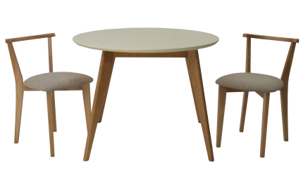Стол Сканди К 90 натур/слоновая кость со стульями Франк натур велюр бежевый