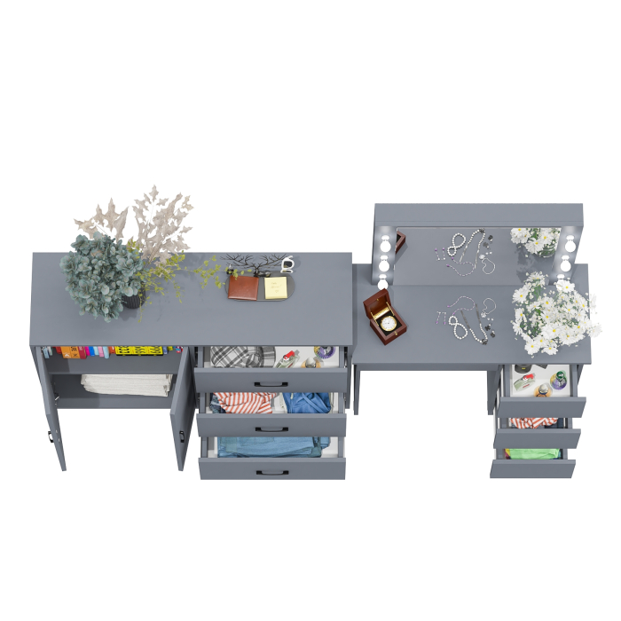 С зеркалом, Комод-тумба 123-1204 и столик косметический с подсветкой и зеркалом Сура