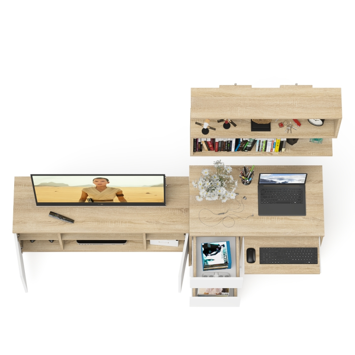 Прямые компьютерные столы, Мори стол компьютерный МС-6 левый с тумбой МТВ1200.1 и навесной открытой полкой