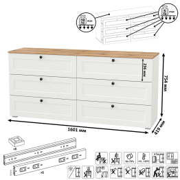 Шкаф для одежды трёхдверный с зеркалом Остин с кроватью с основанием и комода на 6-ть ящиков
