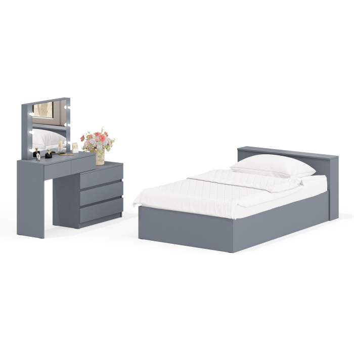 Спальные гарнитуры, Столик туалетный с лампочками 110 с полутораспальной кроватью с ящиками Ксения 1200