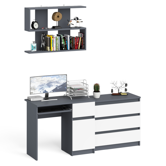 Прямые компьютерные столы, Комод три ящика МК800.1 с компьютерным столом Мори МС-1 правый и навесной полкой 900