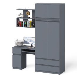 Стол однотумбовый Мори МС-1 левый с полкой навесной и комодом-шкафом с антресолью