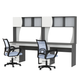 Комплект из двух рабочих столов Сигма и двух компьютерных кресел серых