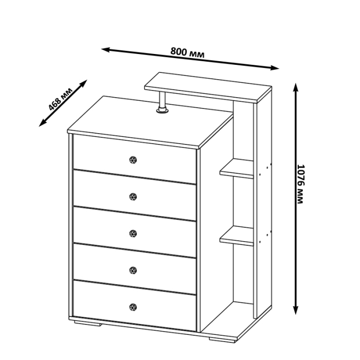 Комоды, Комод Камелия с пятью выдвижными ящиками