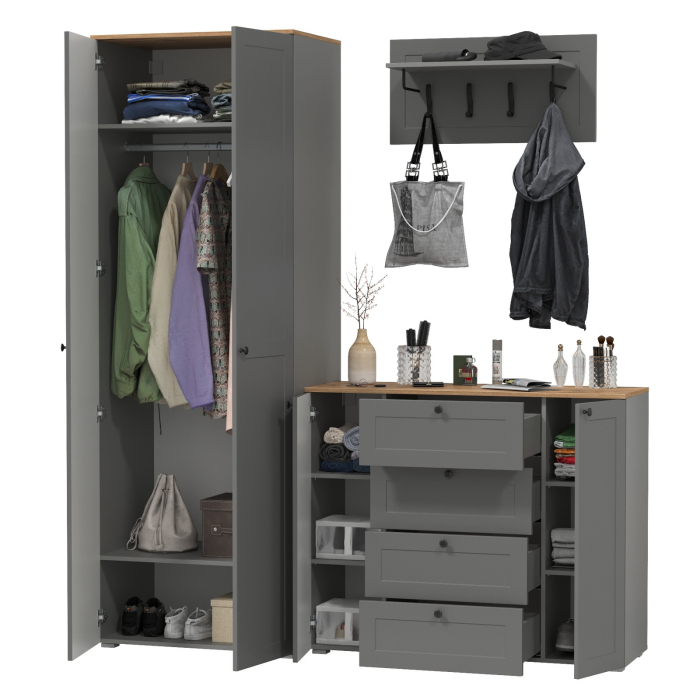 Прихожие, Шкаф в прихожую две двери с комодом и вешалкой для одежды с полкой Остин