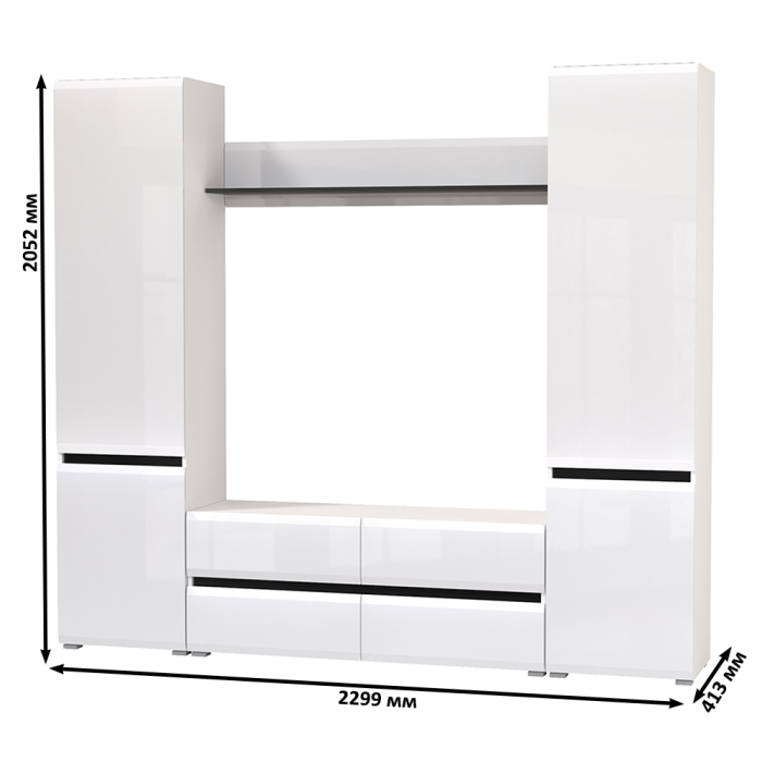 Стенки для гостиной, Сидней тумба для ТВ с полочкой и двумя шкафами с дверками